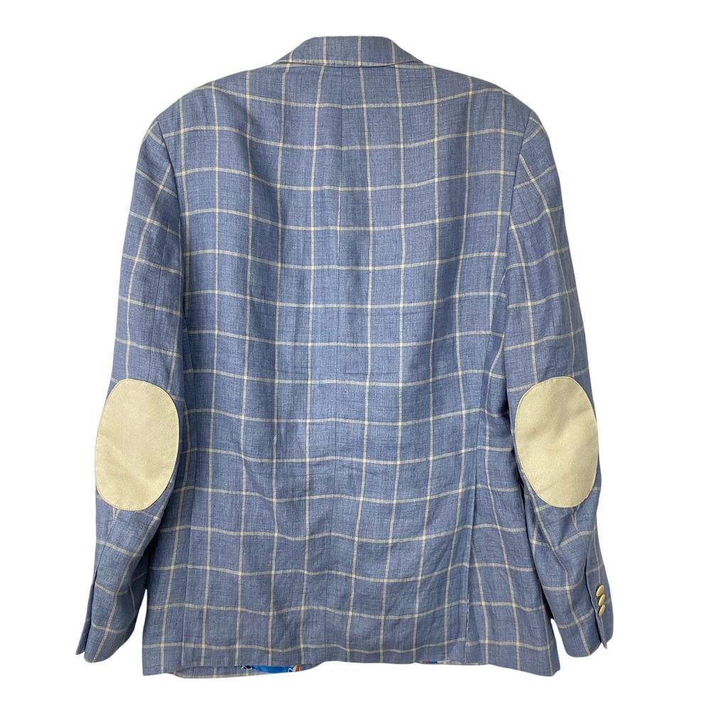 Tallia Mens Windowpane Plaid Elbow Patch Linen Blazer Sport Coat 38R Blue Check - Picture 3 of 14